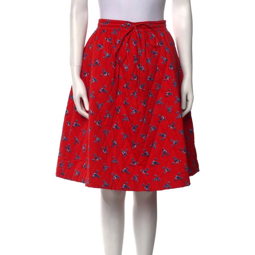 Vintage Kenzo Paris Red Floral Print Knee-Length A-Line Skirt Medium FR38 US6